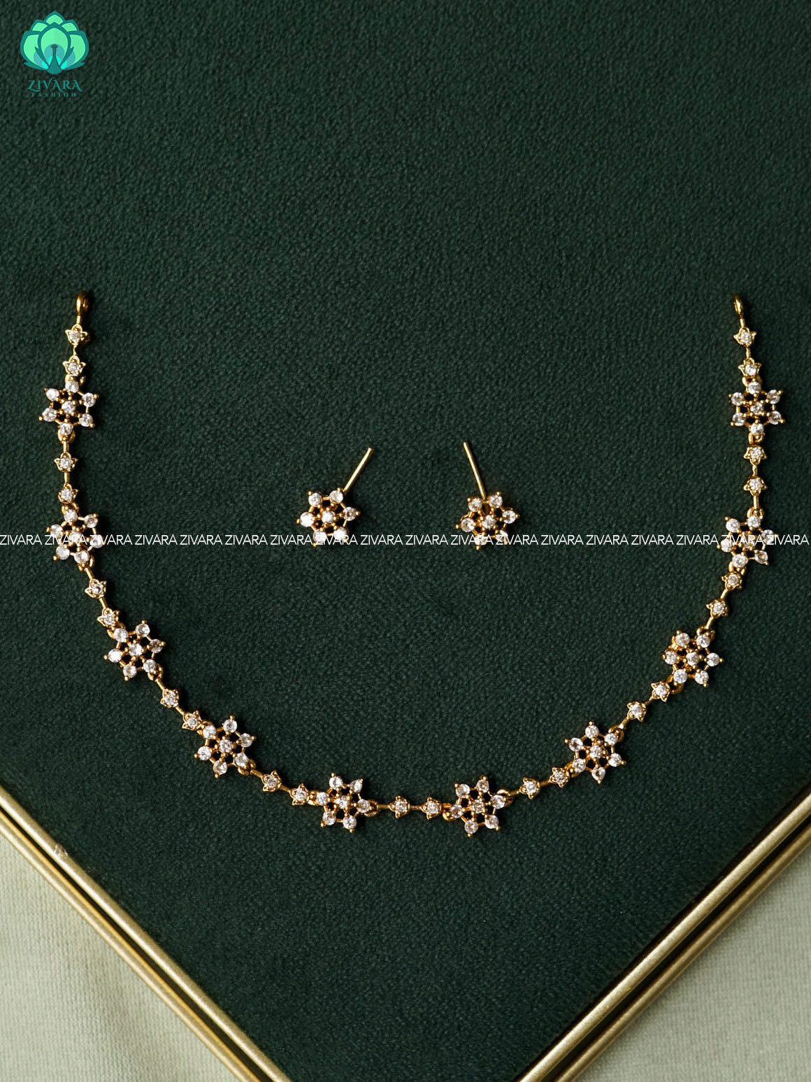 WHITE STONE STAR - dark finish stylish and minimal elegant neckwear with earrings- Zivara Fashion