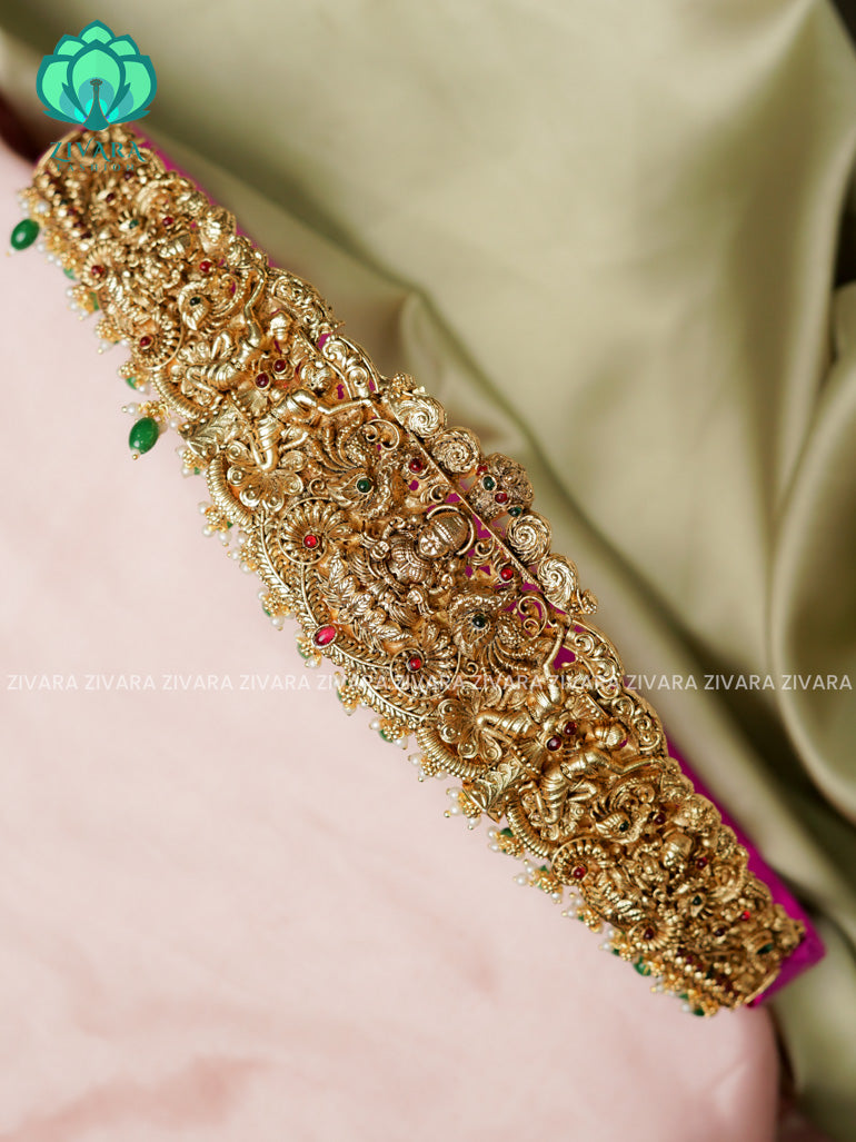 Grean beads- DHRUVA- MATTE TEMPLE STYLE (31 TO 37 INCHES  ) Latest South indian budget friendly hipbelt collection- Zivara Fashion