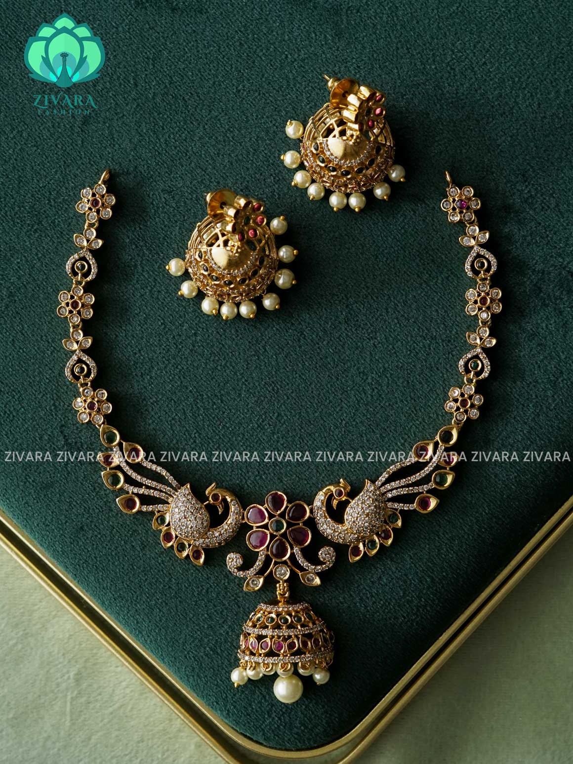 AKSHAYAM- BRIDAL PEACOCK -Traditional south indian premium neckwear with earrings- Zivara Fashion- latest jewellery design
