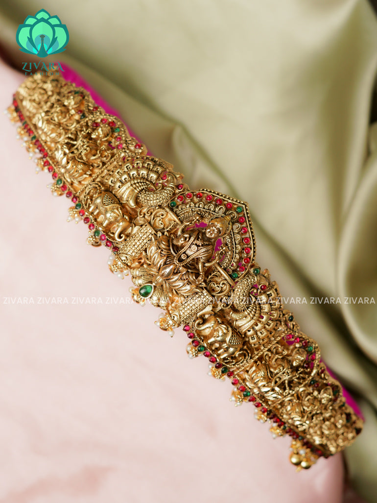 GOLD BALLS and pearls - DHRUVA- MATTE TEMPLE STYLE (31 TO 37 INCHES  ) Latest South indian budget friendly hipbelt collection- Zivara Fashion