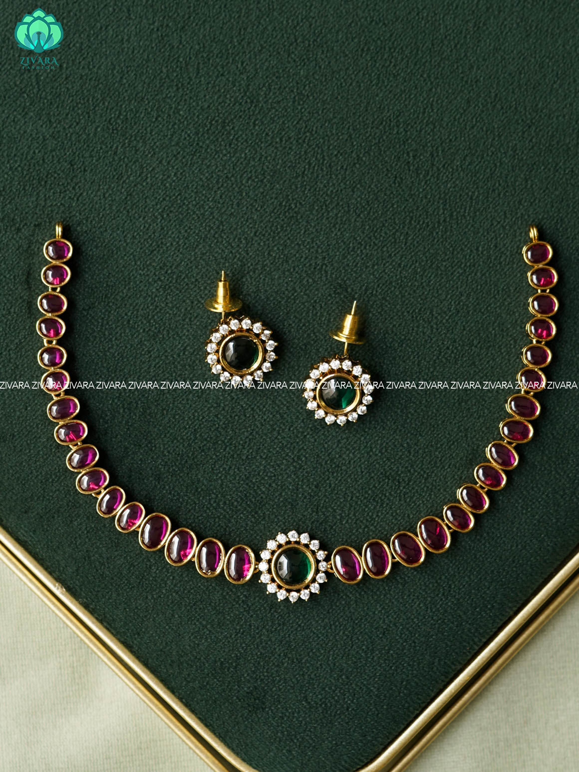 RUBY GREEN FLORAL  -TRADITIONAL CHOKER COLLECTION WITH EARRINGS- LATEST JEWELLERY COLLECTION