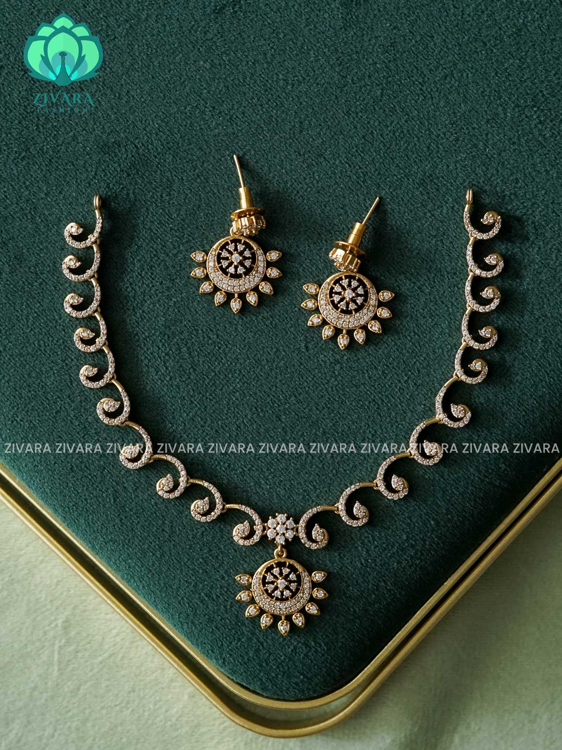 Kanya - WHITE STONE DIAMOND REPLICA - SUBTLE POLISH stylish and minimal elegant neckwear with earrings- Zivara Fashion