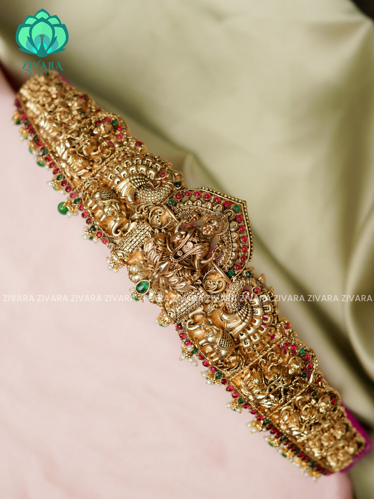 green beads - DHRUVA- MATTE TEMPLE STYLE (31 TO 37 INCHES  ) Latest South indian budget friendly hipbelt collection- Zivara Fashion