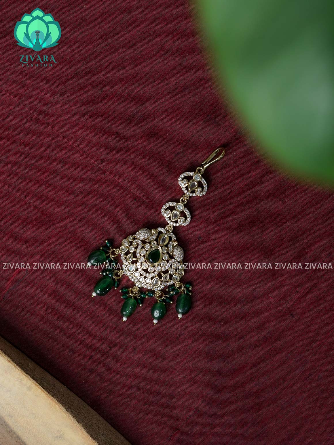 GREEN - Victoria dark polish - Bridal maang tikka, chutti- bridal head accessory- latest bridal collection - Zivara fashion