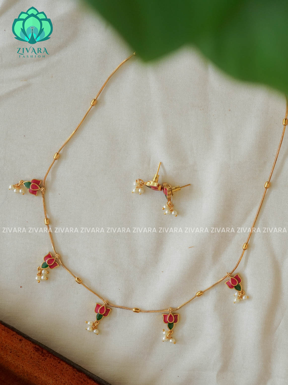 Top seller flimcy enamel lotus -Traditional south indian premium neckwear with earrings- Zivara Fashion- latest jewellery design