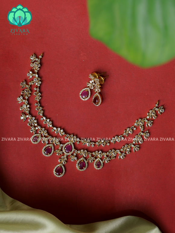 RUBY  STONE STEP - stylish and minimal elegant neckwear with earrings- Zivara Fashion