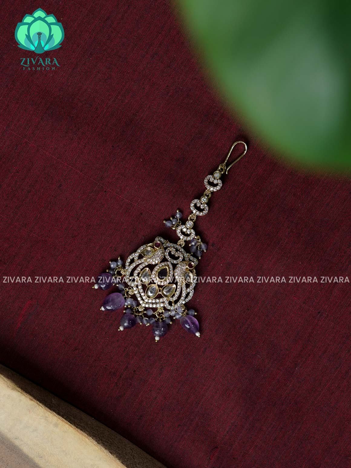 PURPLE- Victoria dark polish - Bridal maang tikka, chutti- bridal head accessory- latest bridal collection - Zivara fashion