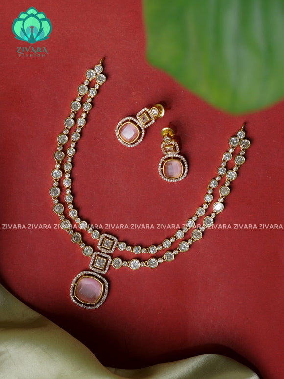 PASTEL PINK - STEP  - stylish and minimal elegant neckwear with earrings- Zivara Fashion