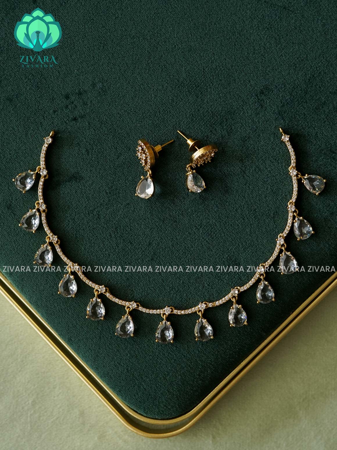 WHITE - Hanging tear - Trending  stylish and minimal elegant neckwear with earrings- Zivara Fashion