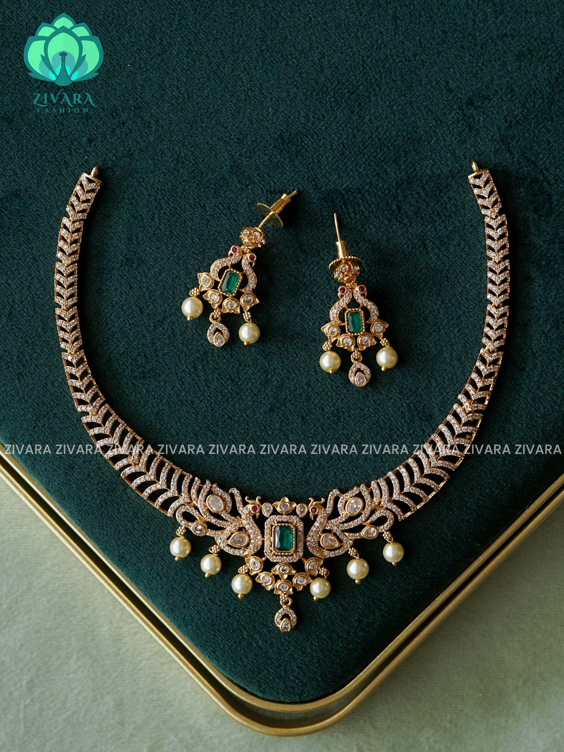 GREEN   -BRIDAL HASLI  GOLD polish trending neckwear collection- bridal collection- Zivara Fashion