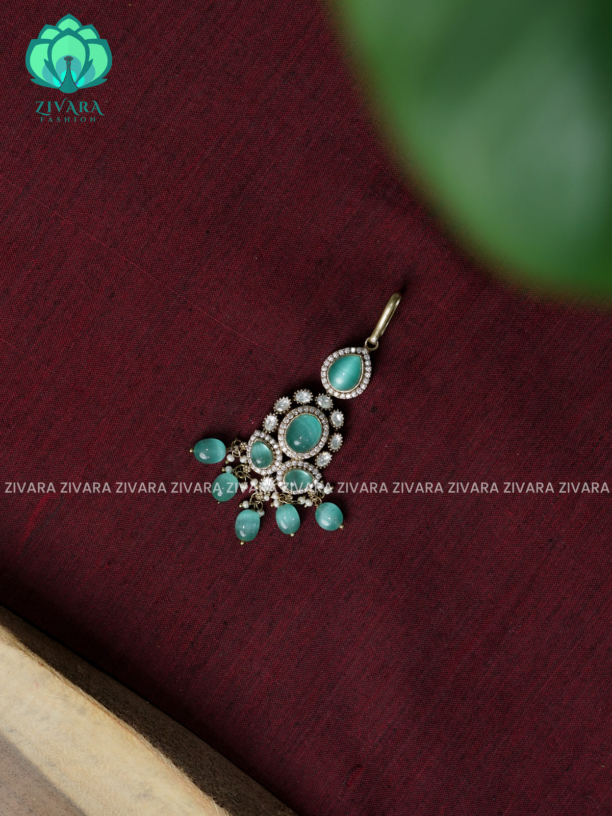 PASTEL GREEN -Victoria dark polish - Bridal maang tikka, chutti- bridal head accessory- latest bridal collection - Zivara fashion