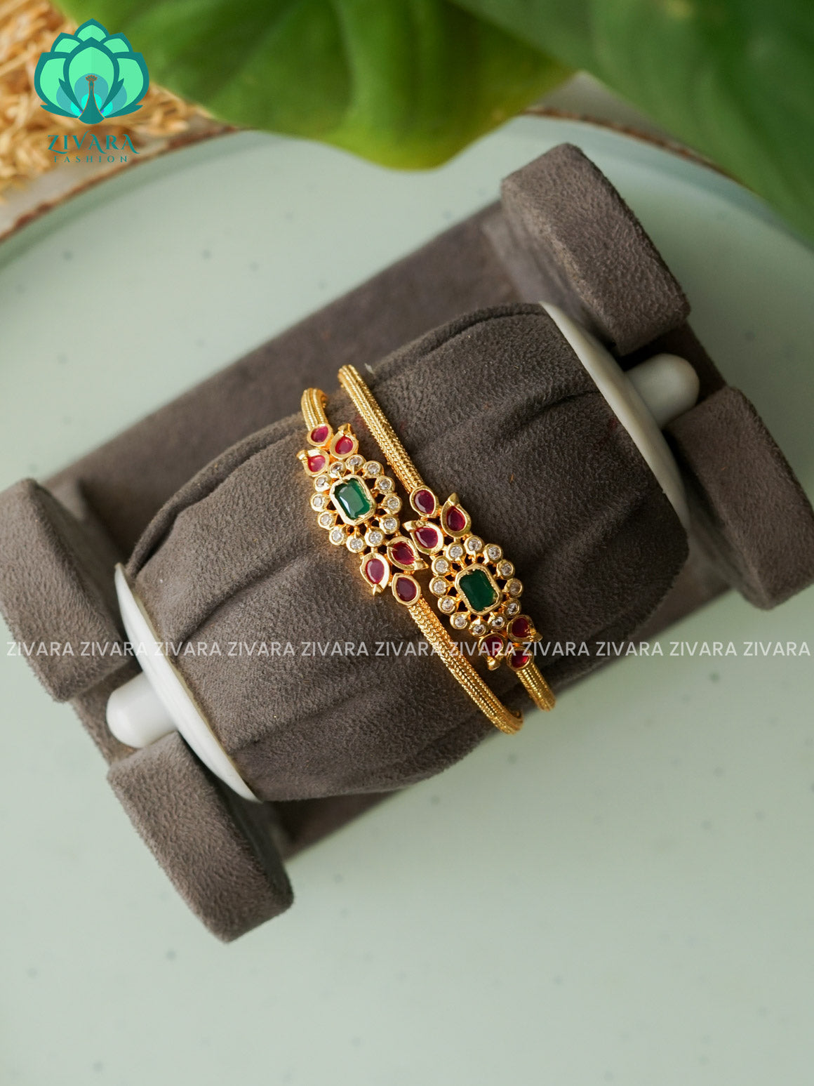 2 piece simple Real kemp Square Floral bangles - gold lookalike - latest bangles design