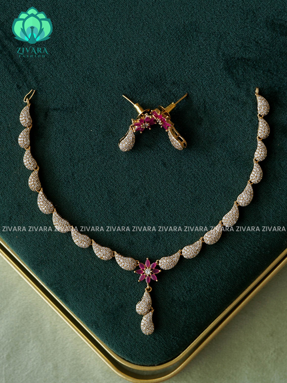 RUBY WHITE FLOWER-  stylish and minimal elegant neckwear with earrings- Zivara Fashion