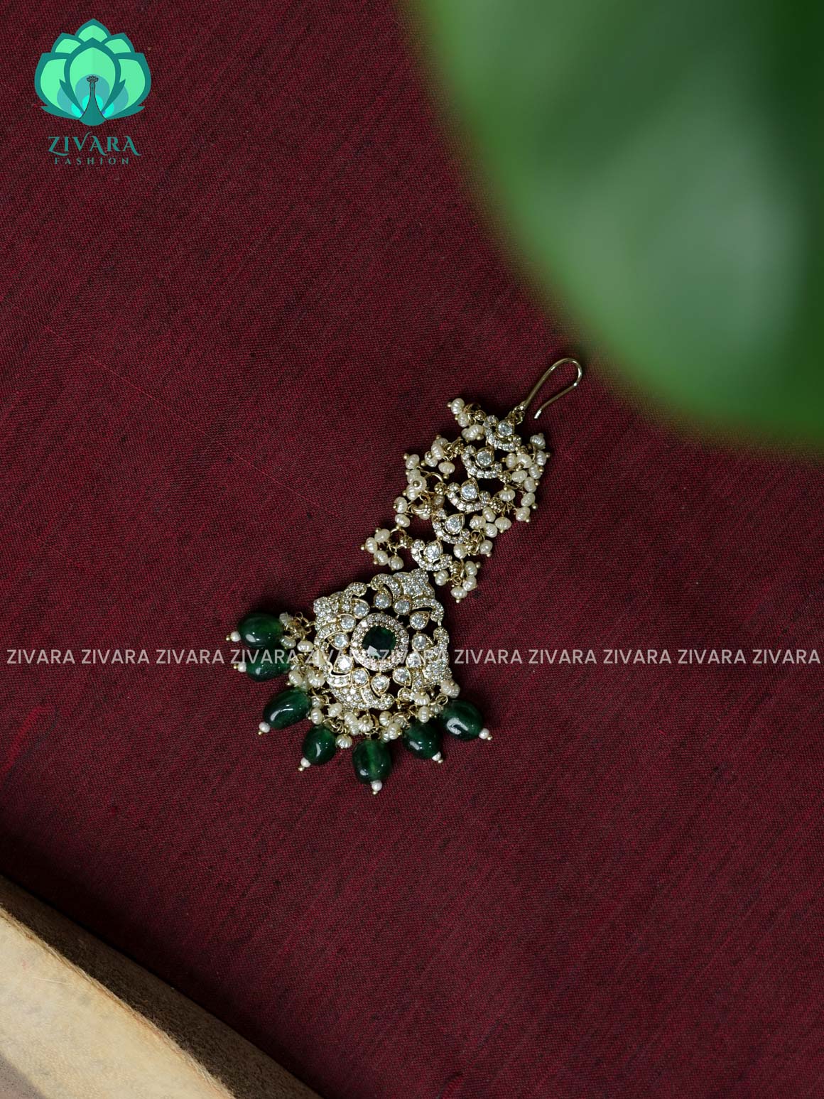 GREEN -Victoria dark polish - Bridal maang tikka, chutti- bridal head accessory- latest bridal collection - Zivara fashion