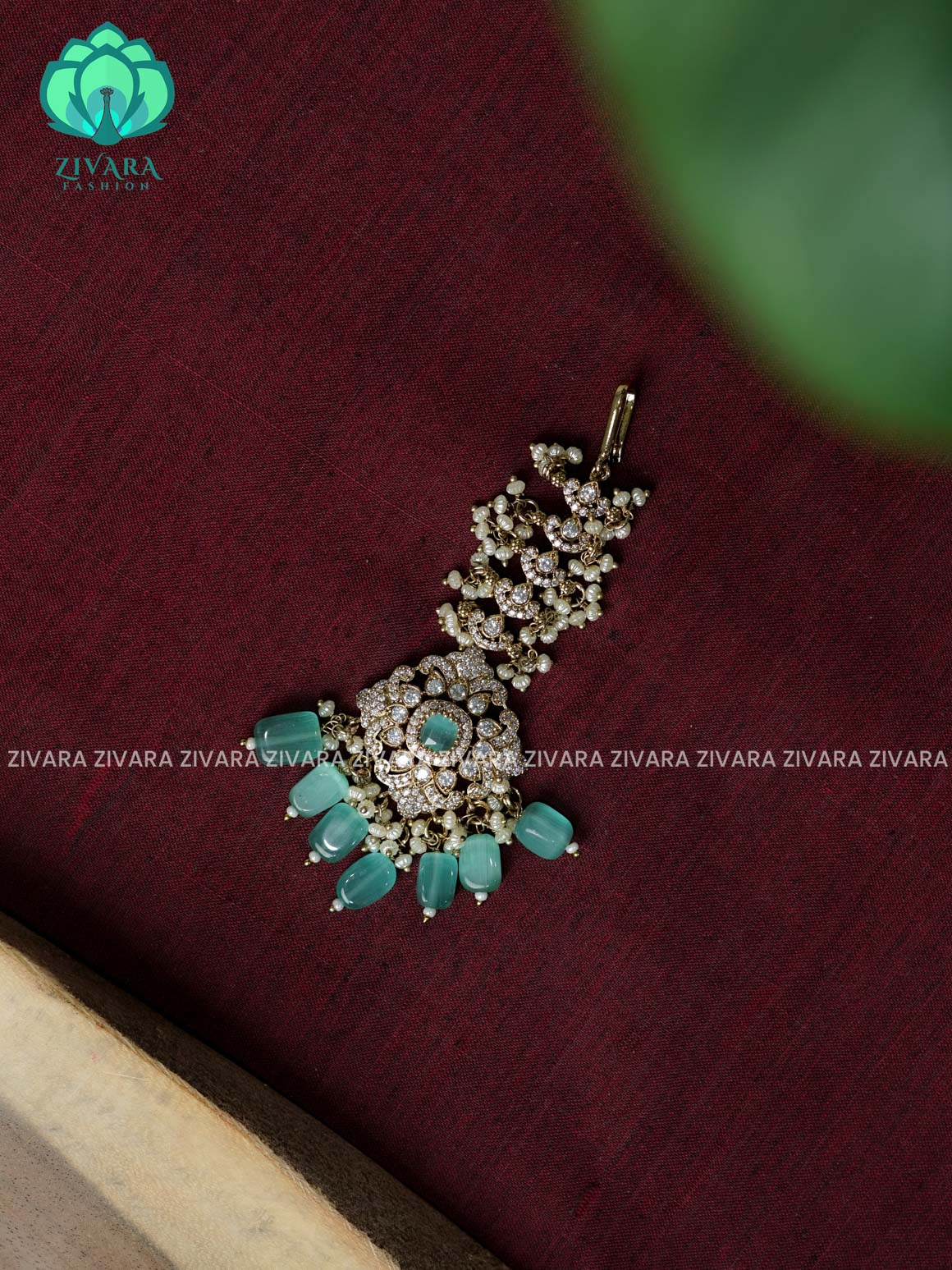 PASTEL GREEN -Victoria dark polish - Bridal maang tikka, chutti- bridal head accessory- latest bridal collection - Zivara fashion