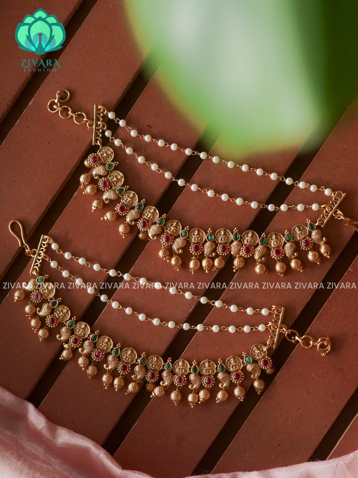 3 layer MATTE FINISH  earchains/maatals- bridal accessory- zivara fashion-latest jewellery collection