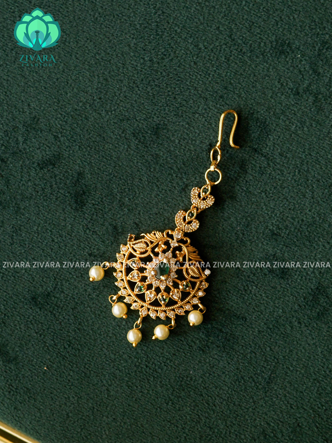 GREEN PEACOCK MOTIF chutti  bridal head accessory- latest bridal collection - Zivara fashion