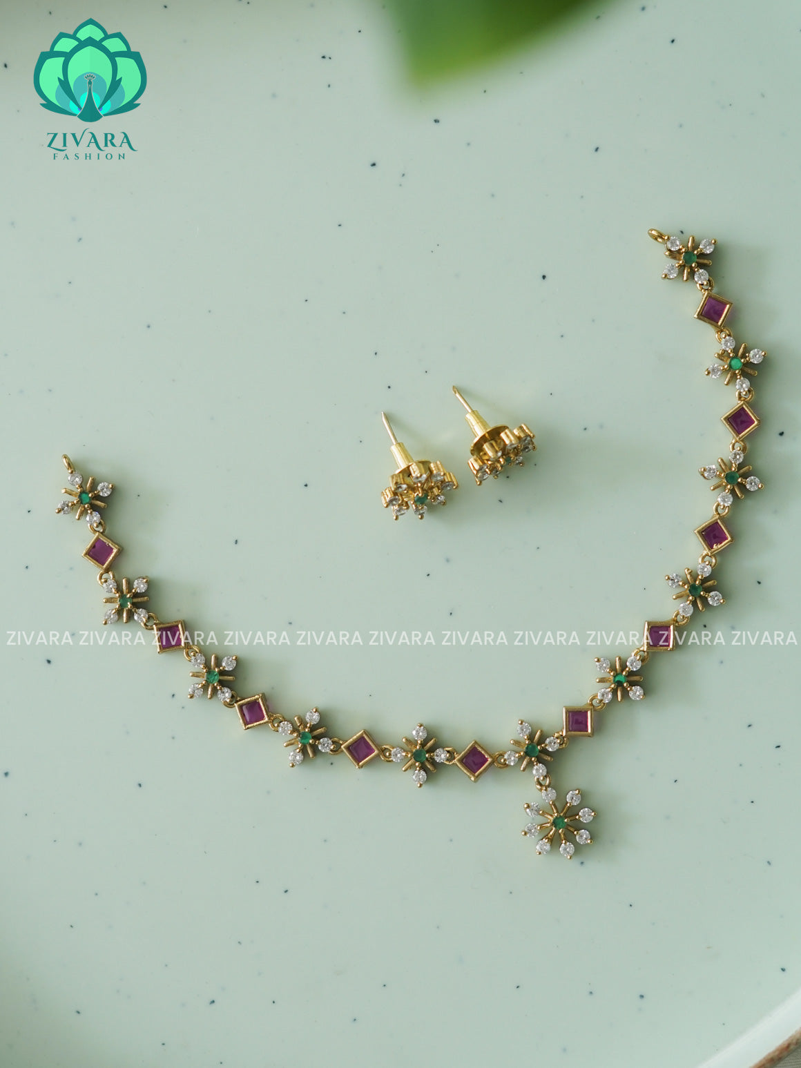 Kids friendly simple stone - stylish and minimal elegant neckwear with earrings- Zivara Fashion