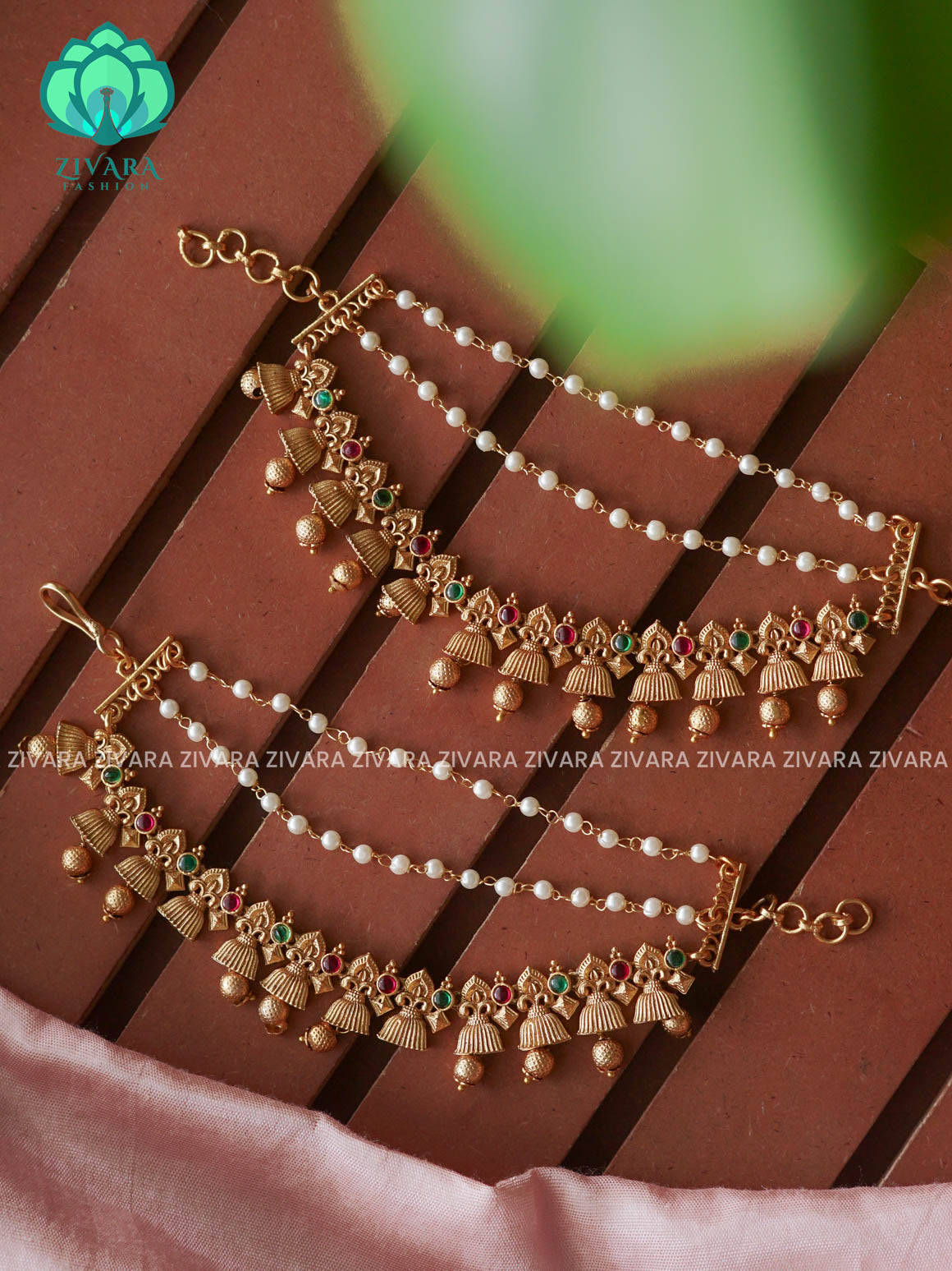 3 layer MATTE FINISH  earchains/maatals- bridal accessory- zivara fashion-latest jewellery collection