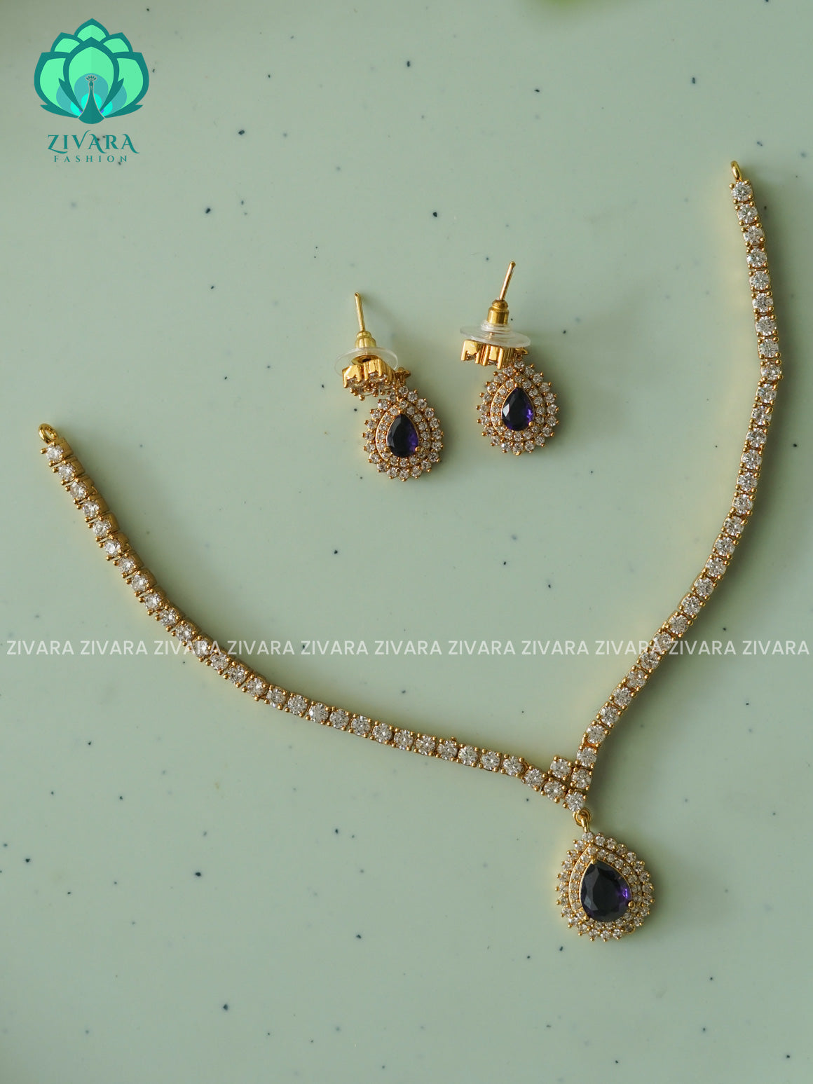 PURPLE  SIMPLE SMALL SIZE TEAR - FLEXIBLE CHAIN WITH HANGING -Traditional south indian premium neckwear with earrings- Zivara Fashion- latest jewellery design