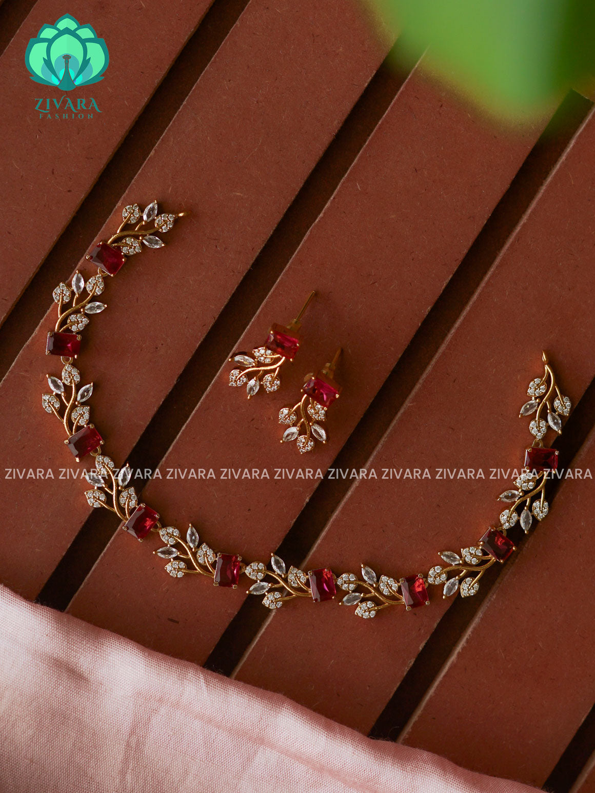 RUBY  KIDS FRIENDLY SMALL SIZE LEAF  - stylish and minimal elegant neckwear with earrings- Zivara FashION