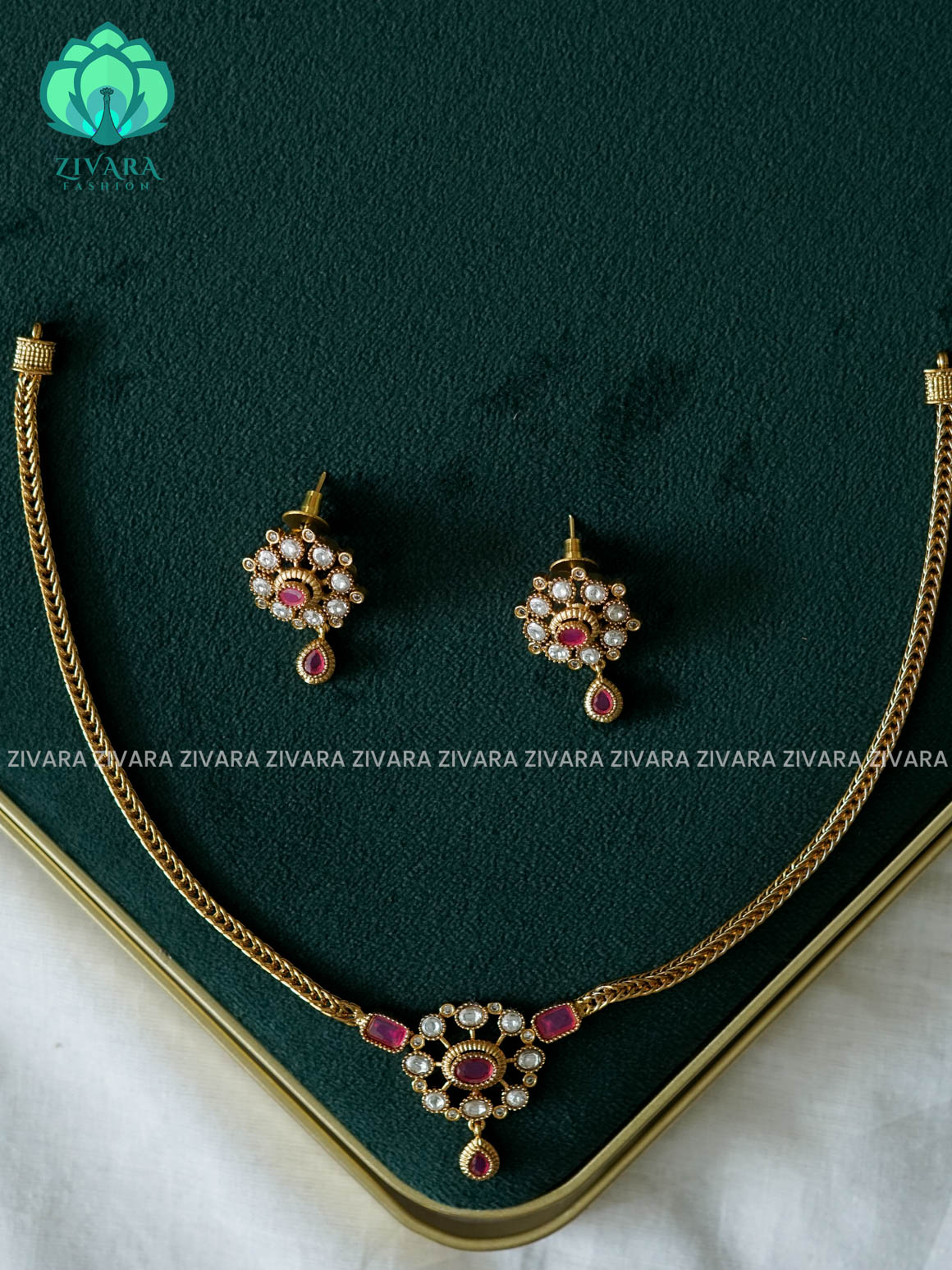 RUBY WHITE FLORAL - FLEXIBLE CHAIN  - Traditional south indian premium neckwear - Zivara Fashion- latest jewellery design