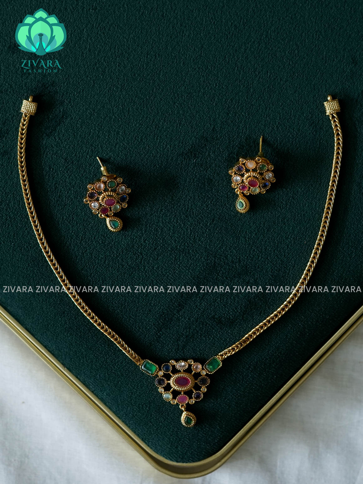 MULTI COLOUR  FLORAL - FLEXIBLE CHAIN  - Traditional south indian premium neckwear - Zivara Fashion- latest jewellery design
