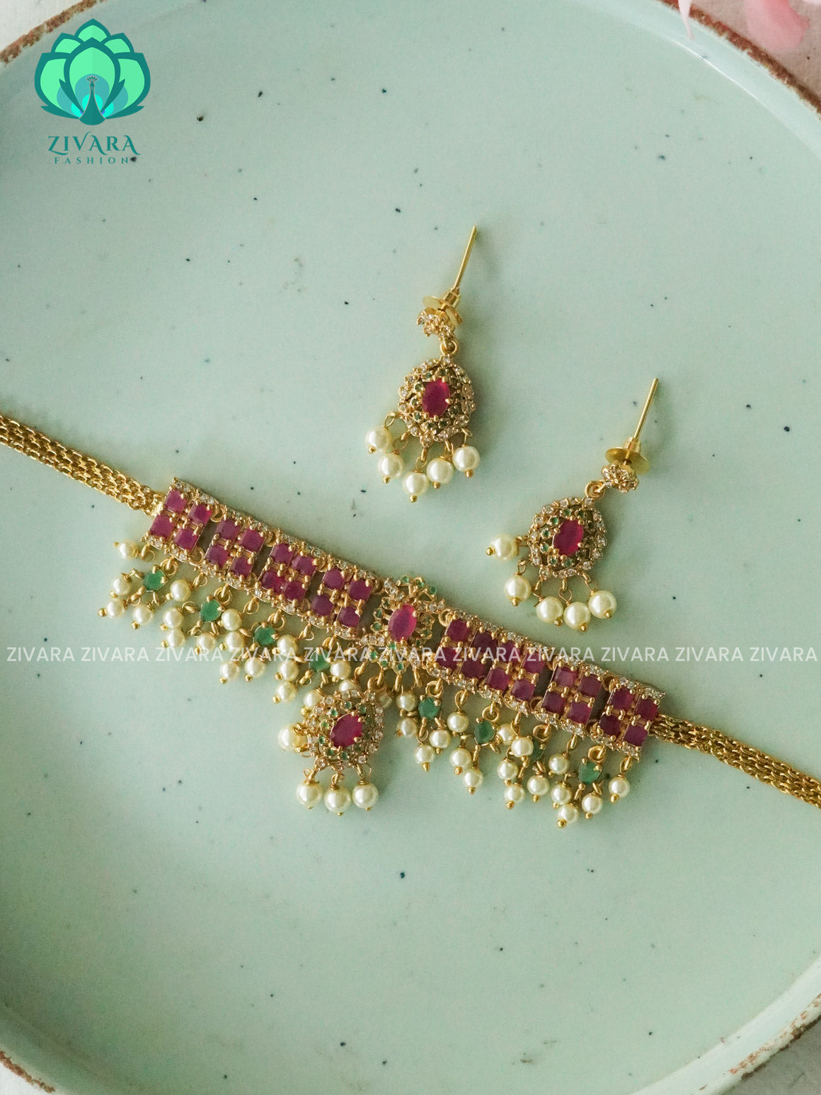 RUBY GREEN GUTTAPUSALU CHOKER -TRADITIONAL CHOKER COLLECTION WITH EARRINGS- LATEST JEWELLERY COLLECTION