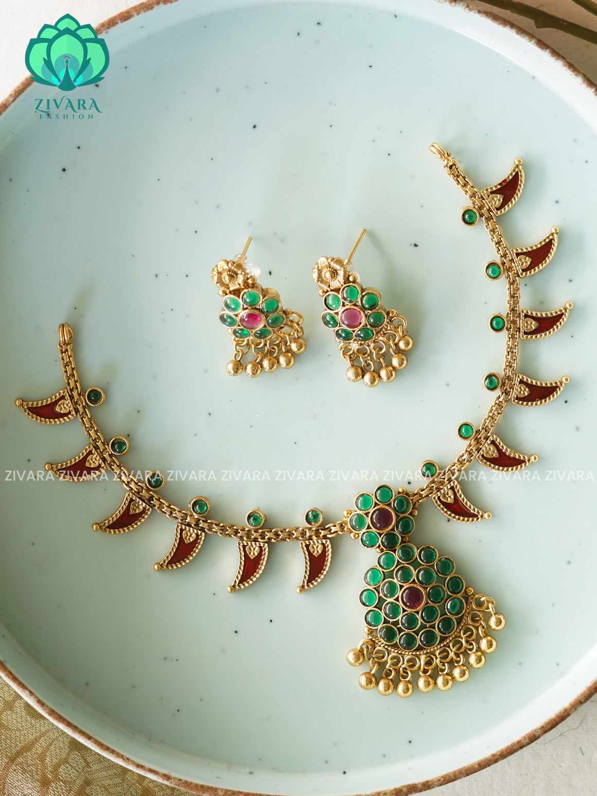 Traditional south indian NORMAL MATTE neckwear with earrings - Zivara Fashion