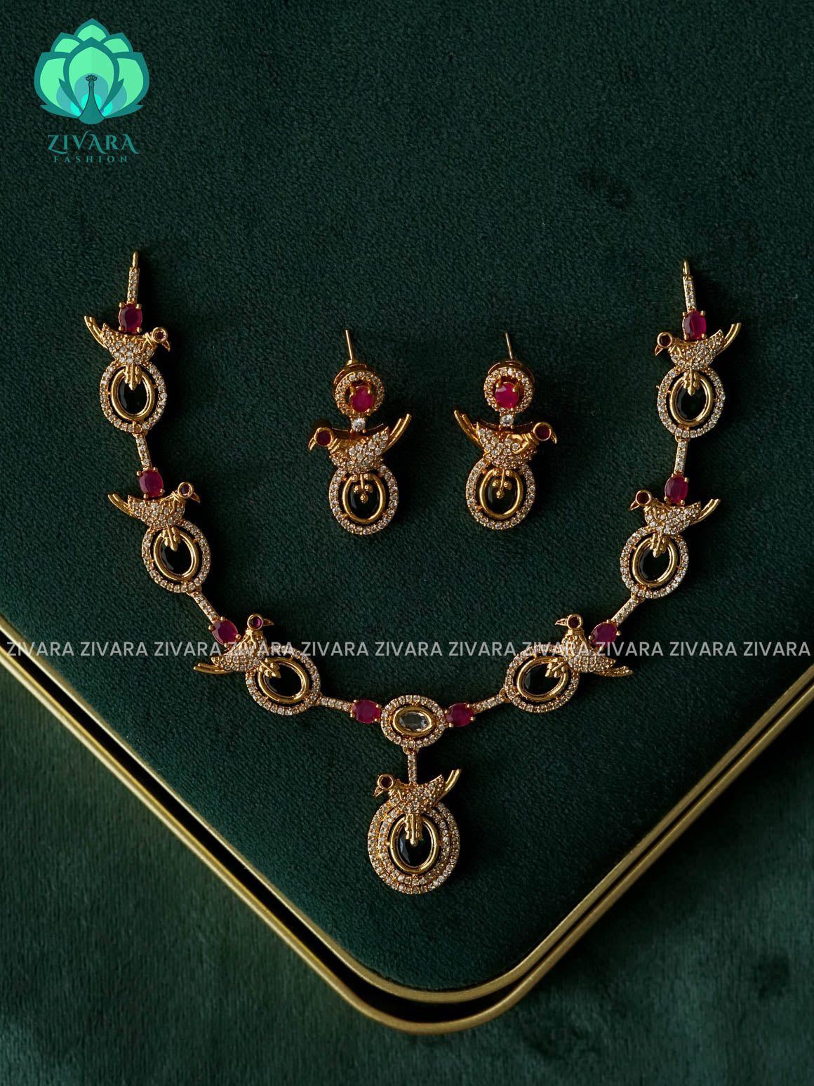 GREEN RUBY - CUTE PARROT NECK WEAR WITH EARRINGS   - Premium quality CZ Matte collection-south indian jewellery