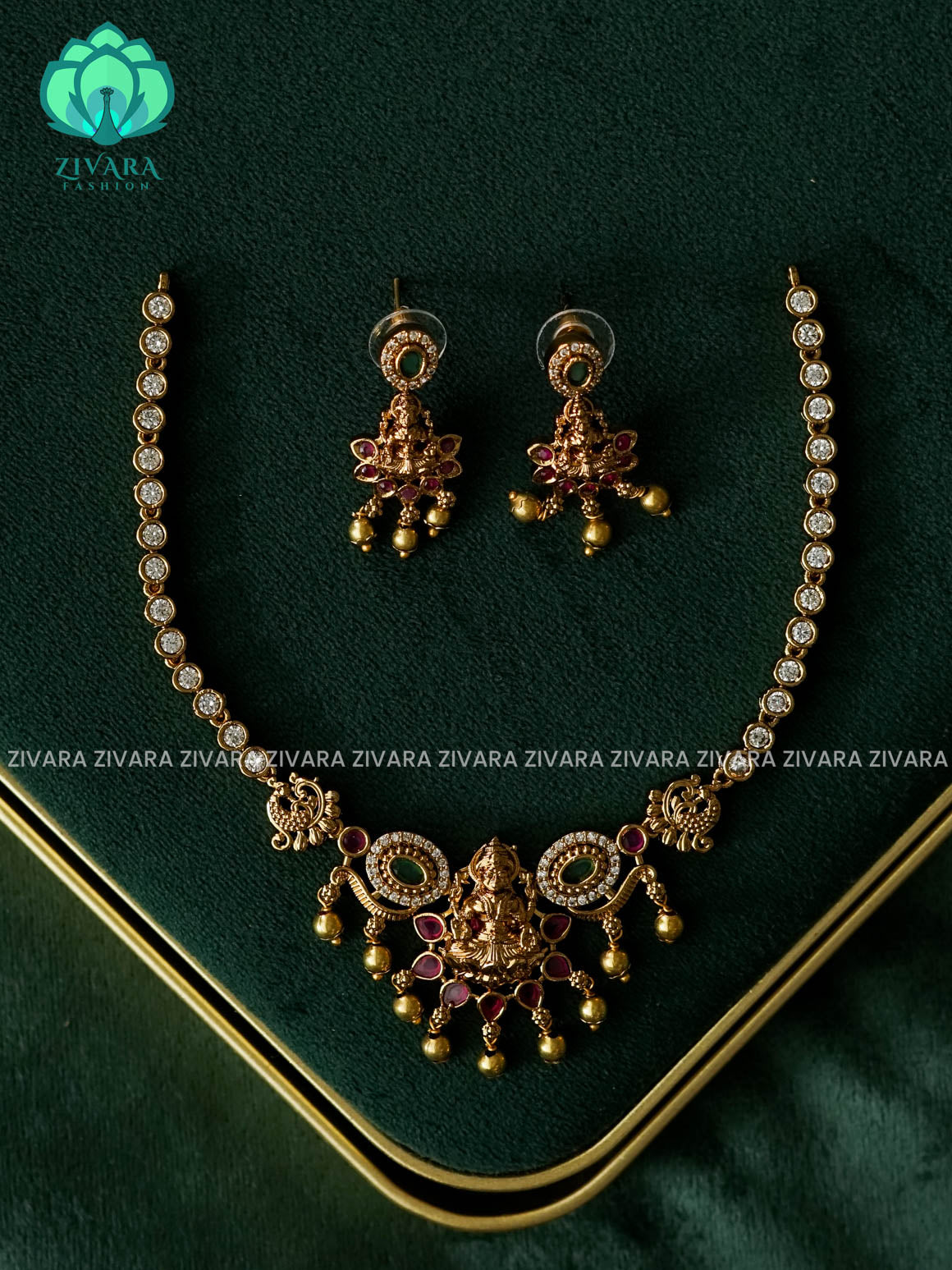 TEMPLE - STONE CHAIN WITH HANGINGS -Traditional south indian premium neckwear with earrings- Zivara Fashion- latest jewellery design