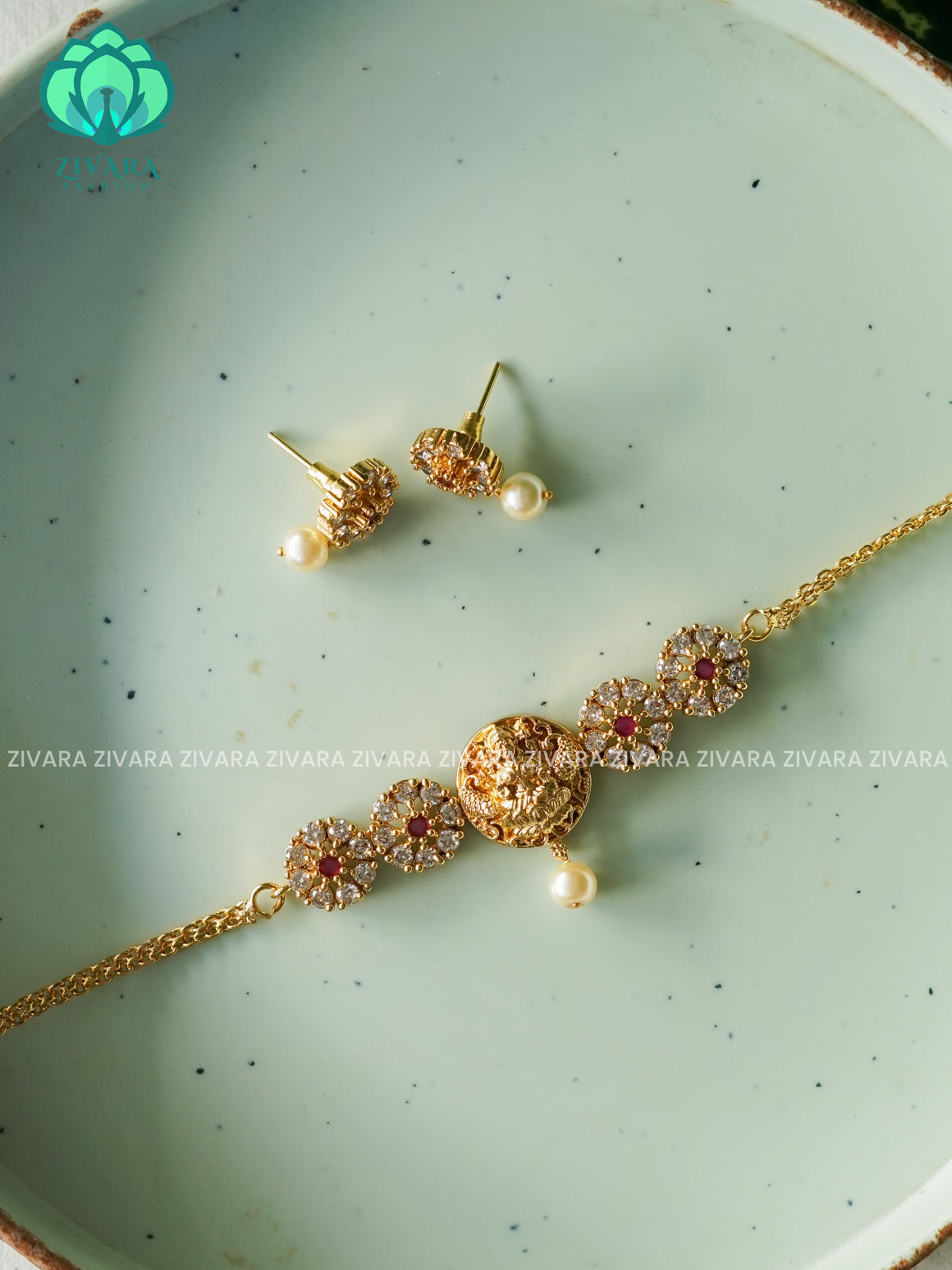 RUBY  TEMPLE KIDS  EXCLUSIVE (3 INCH PLUS EXTENSION) CHOKER  WITH EARRINGS- LATEST JEWELLERY COLLECTION