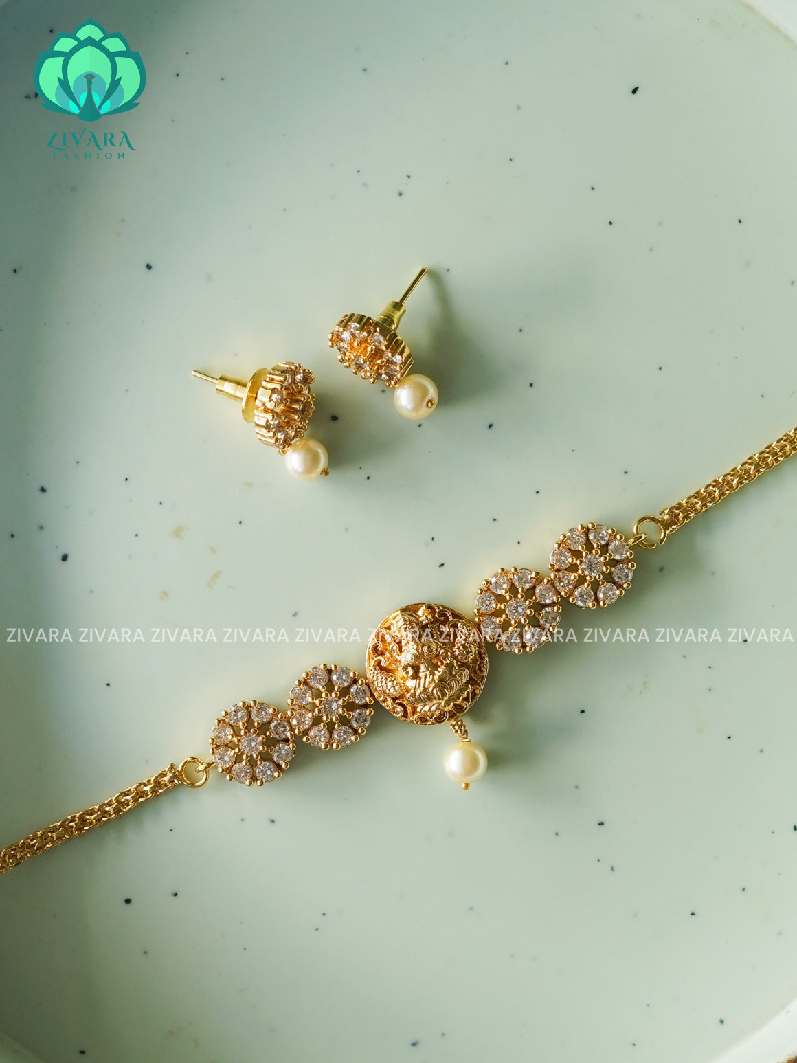 WHITE TEMPLE KIDS  EXCLUSIVE (3 INCH PLUS EXTENSION) CHOKER  WITH EARRINGS- LATEST JEWELLERY COLLECTION
