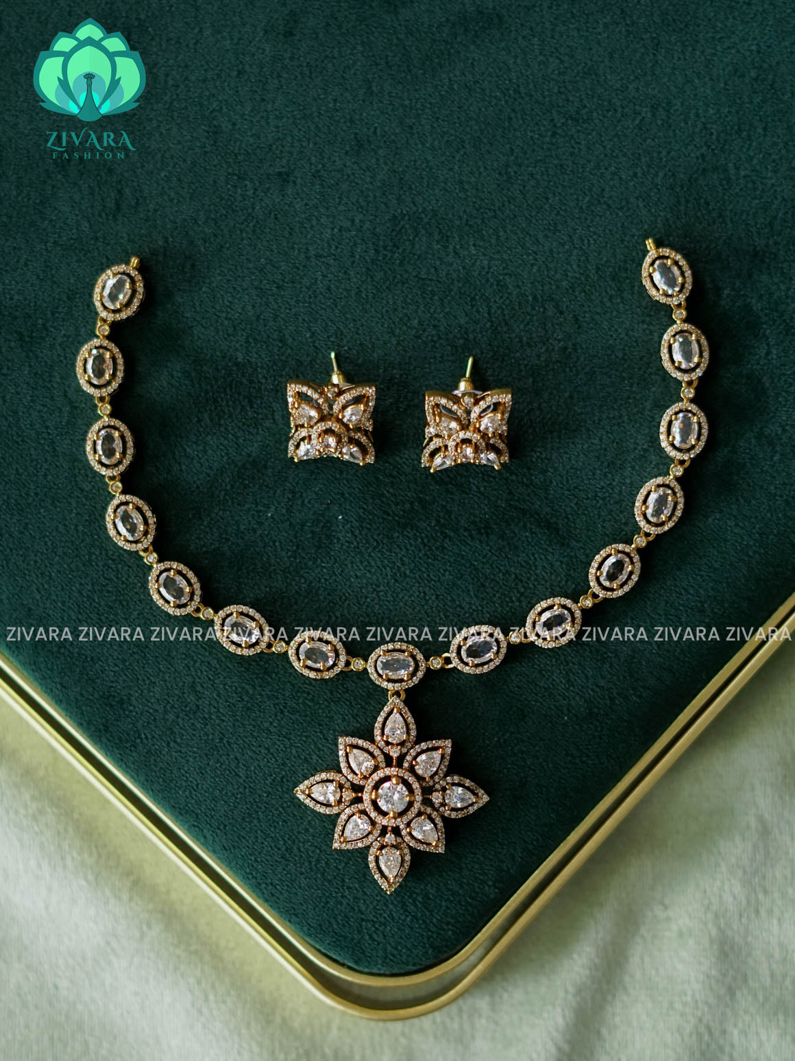 WHITE BIG FLOWER  - stylish and minimal elegant neckwear with earrings- Zivara Fashion