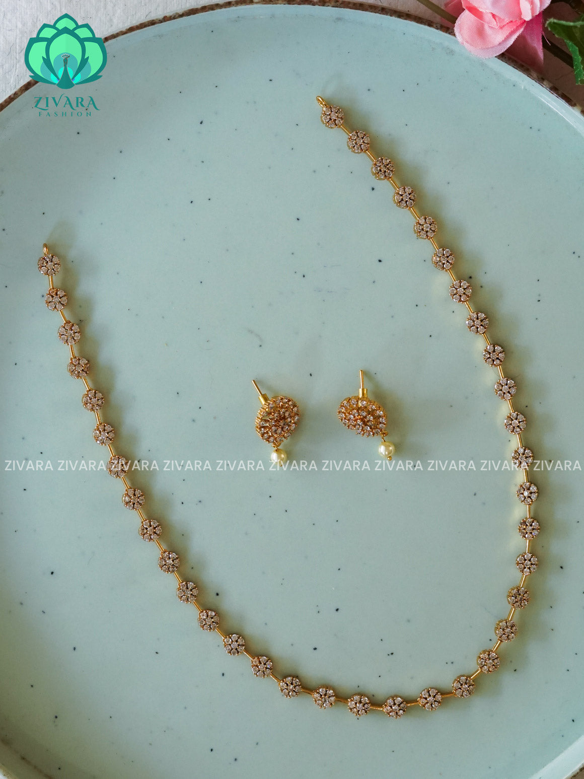 Simple LONG  MIDCHEST neckwear with earrings- CZ Matte Finish- Zivara Fashion