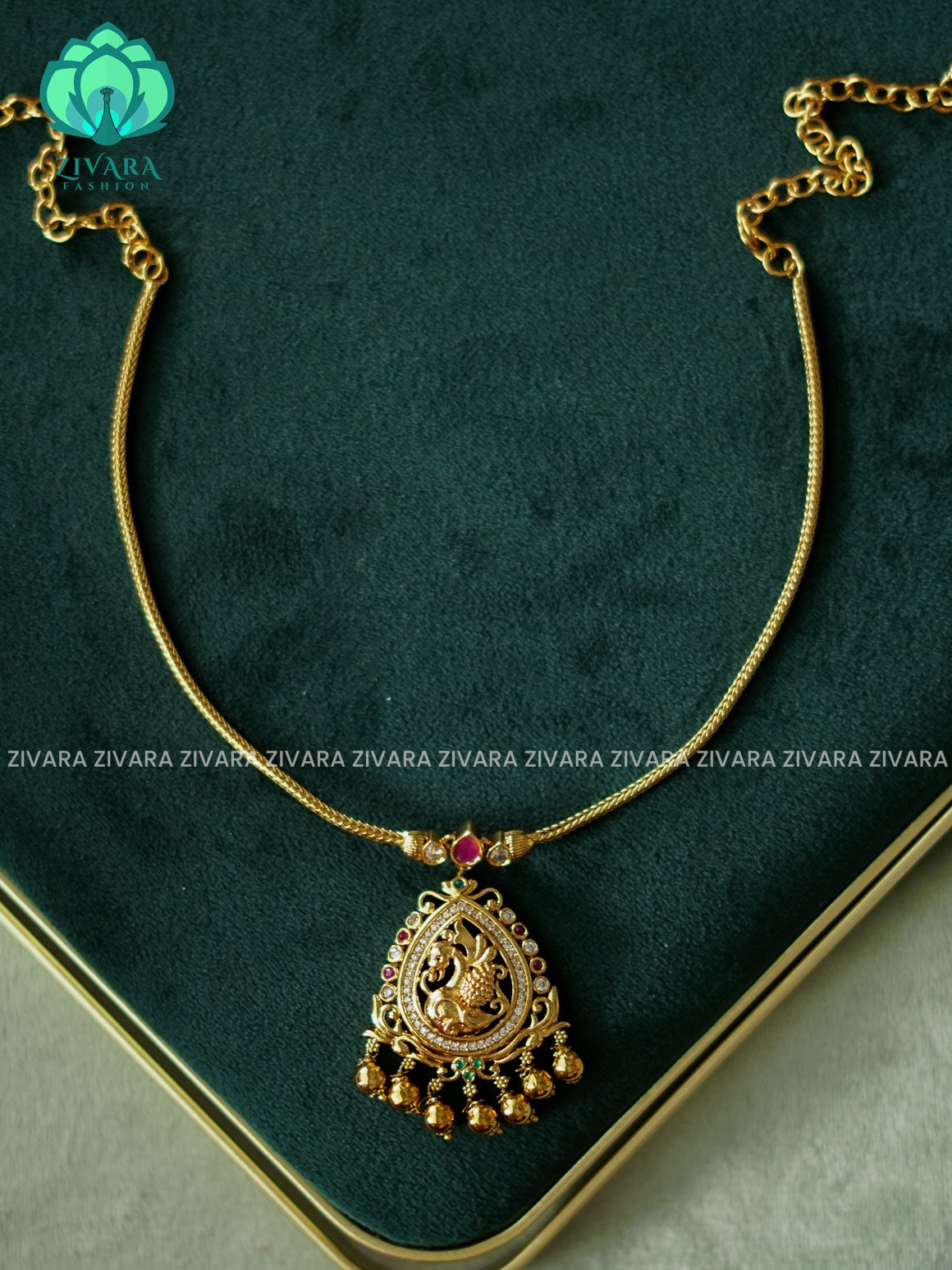 Flexible chain PEACOCK PENDANT - Traditional south indian premium neckwear without earrings- Zivara Fashion- latest jewellery design