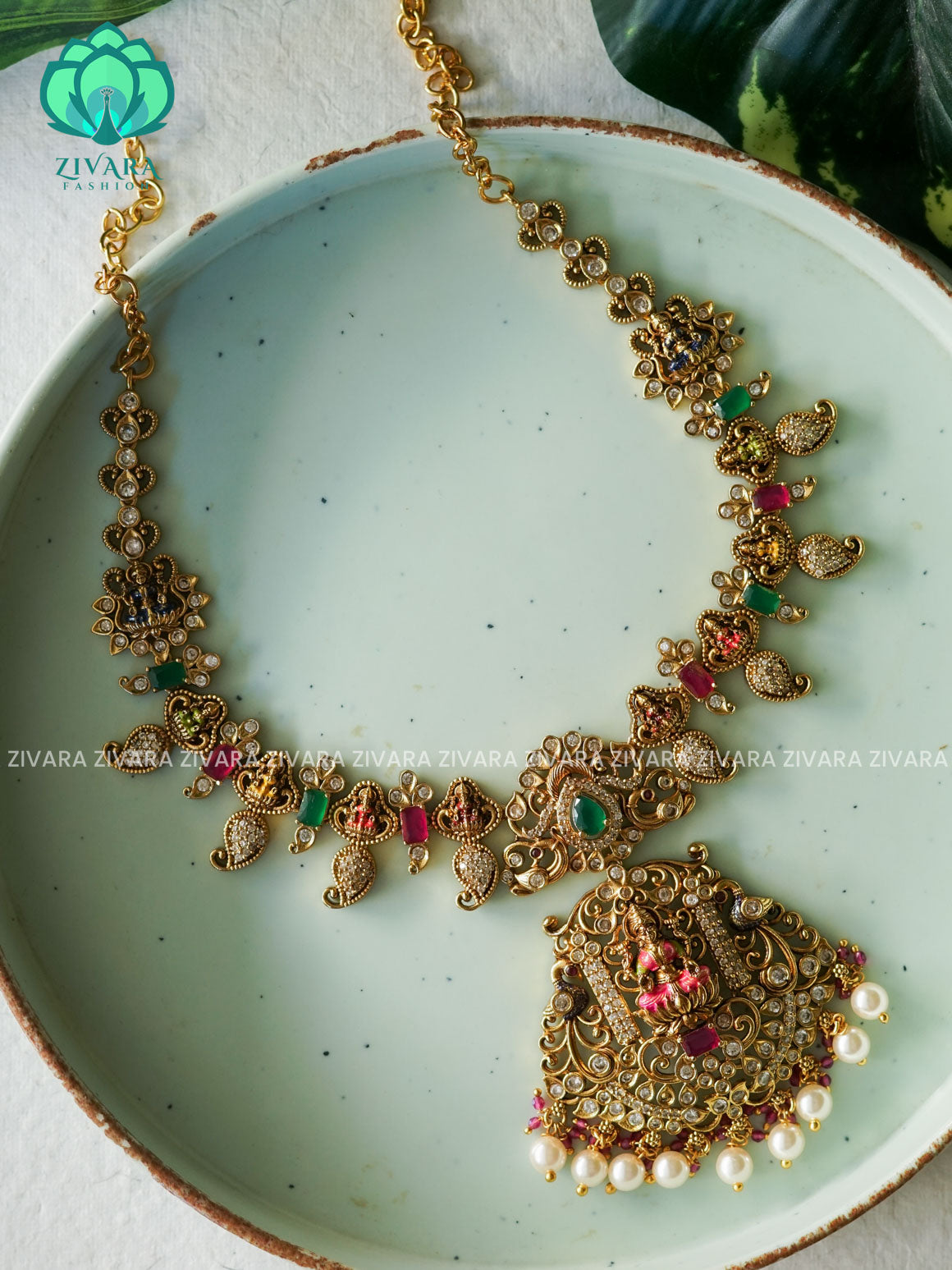 MADHURYA -  GRAND BRIDAL VINTAGE FINISH  handpainted - Traditional south indian premium neckwear with earrings- Zivara Fashion- latest jewellery design