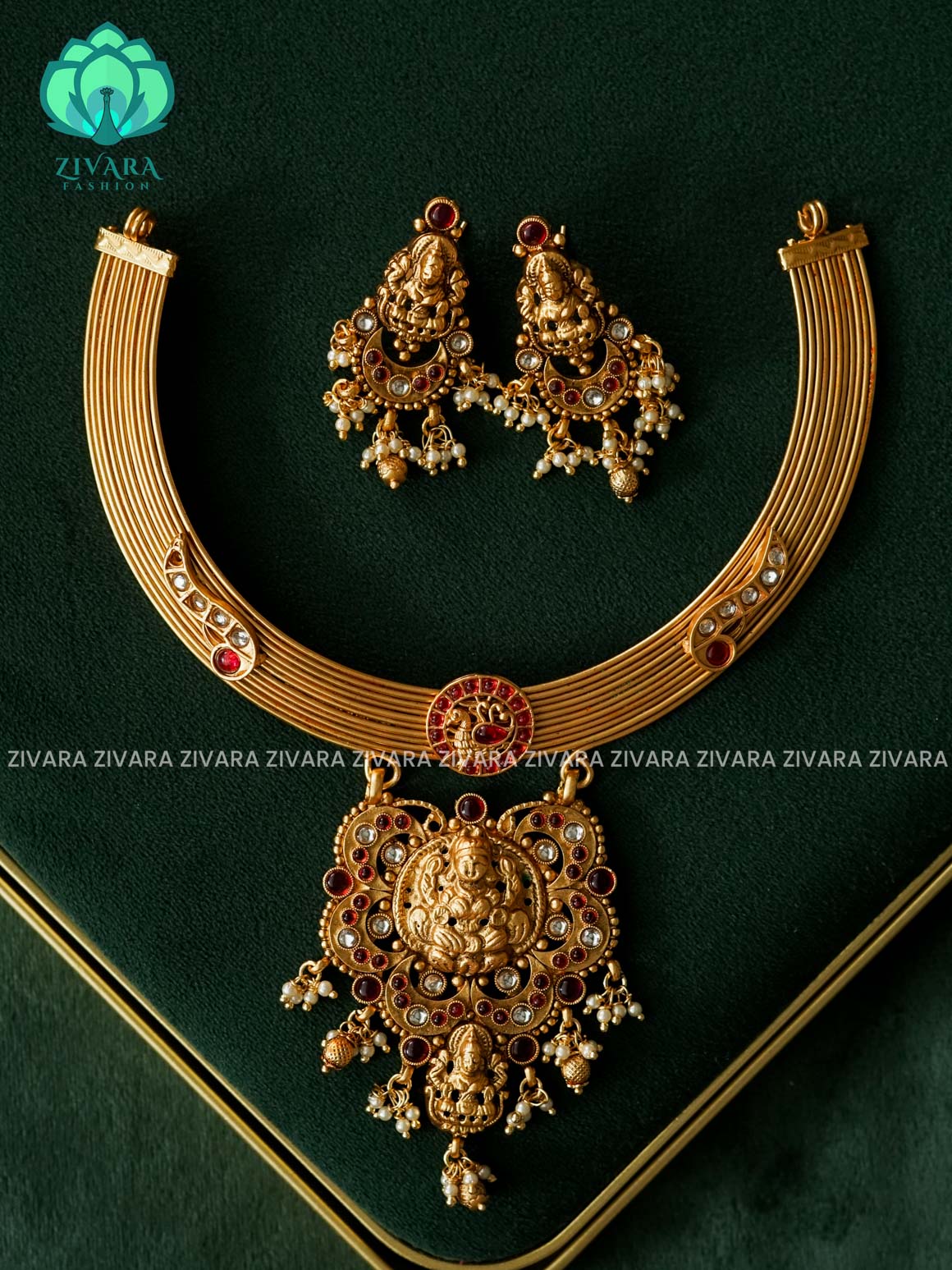 TEMPLE PEACOCK INTERCHANGEABLE PENDANT NORMAL MATTE neckwear with earrings- Zivara Fashion- latest jewellery design