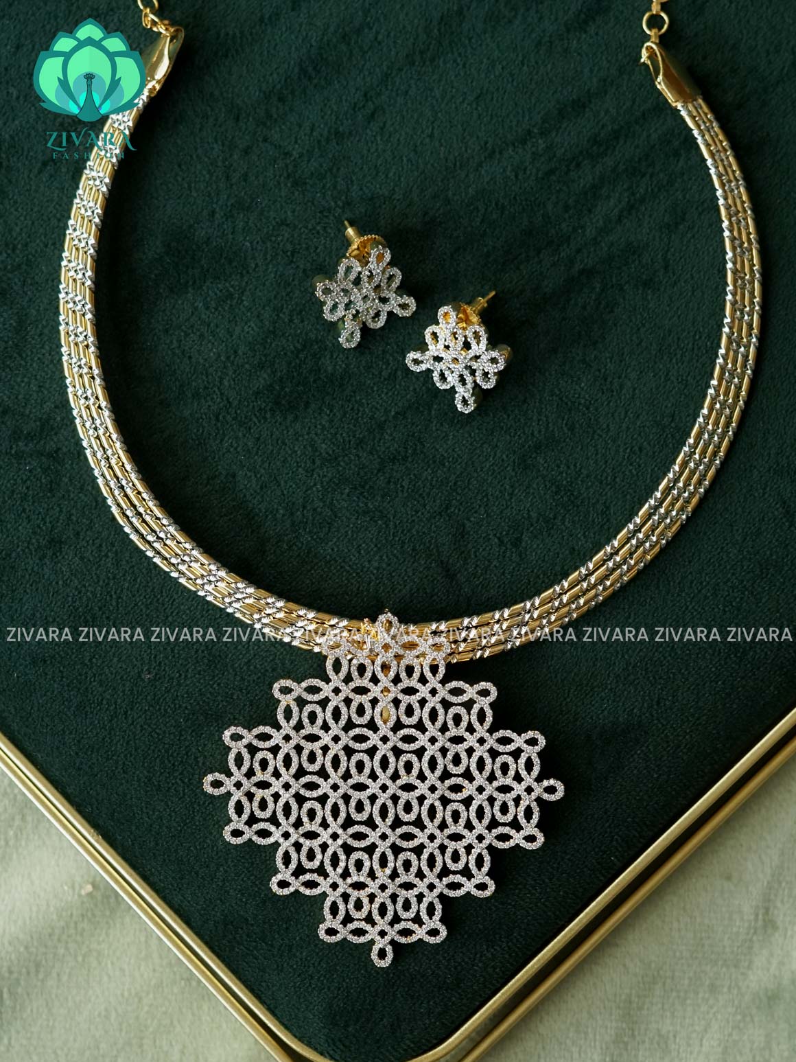 KOLAM PREMIUM HASLI  - Traditional PREMIUM MATTE polish neckwear With earrings- Zivara Fashion