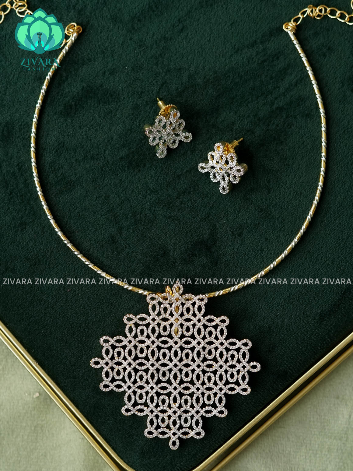KOLAM PREMIUM HASLI  - Traditional PREMIUM MATTE polish neckwear With earrings- Zivara Fashion