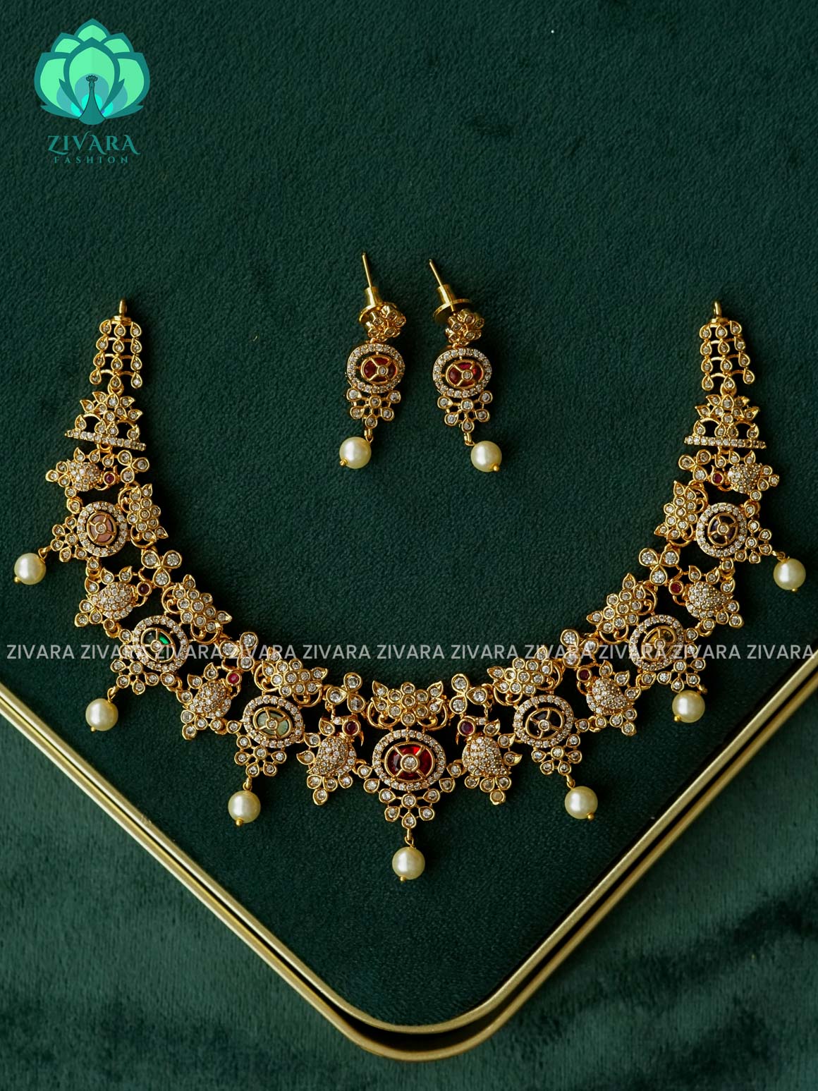 AKSHAYAM Bridal stone  - premium neckwear with earrings- Zivara Fashion- latest jewellery design