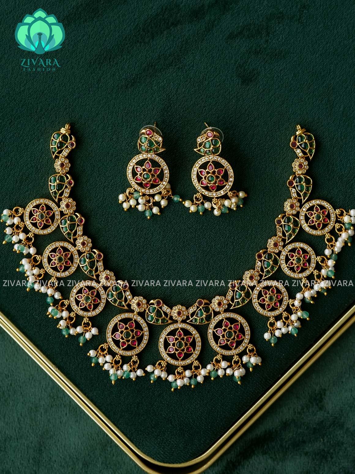 AKSHAYAM -  BRIDAL FLOWER PARROT GUTTAPUSALU NECKWEAR with  hangings  - Zivara Fashion