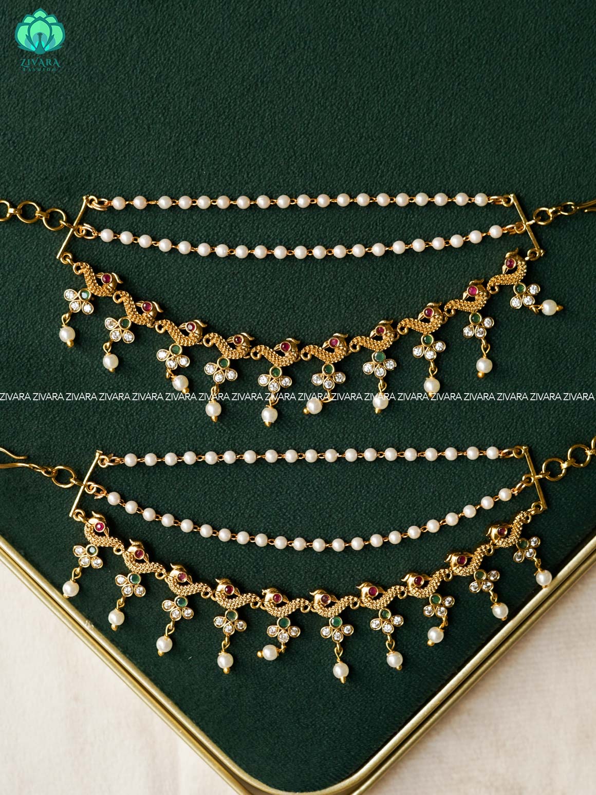 3 layer peacock earchains/gold finish -zivara fashion-latest jewellery collection