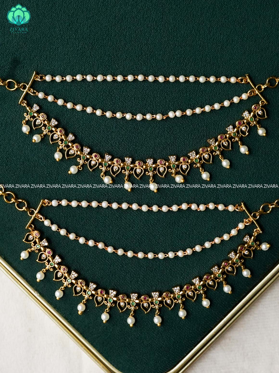 3 layer mango motif earchains/maatals- bridal accessory- zivara fashion-latest jewellery collection