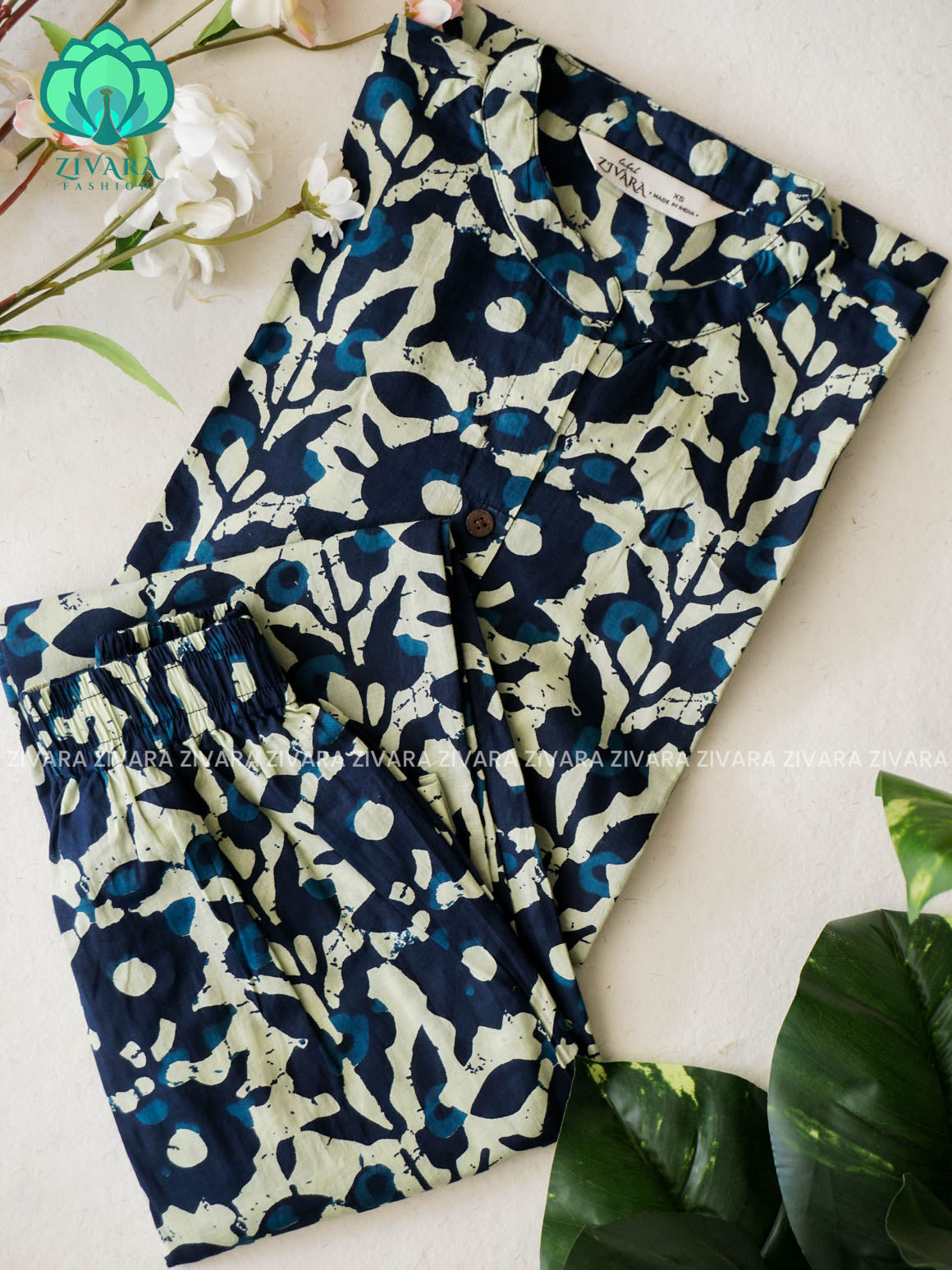 Mahi-INDIGO BLUE FLORAL  - Colourful cotton everyday wear and office wear coord sets for women- Label Zivara