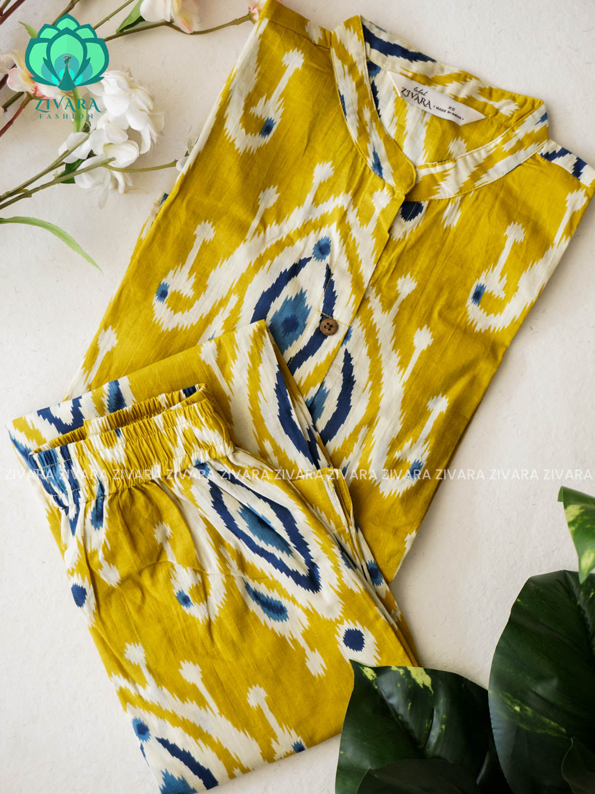 Mahi-YELLOW AND BLUE - Colourful cotton everyday wear and office wear coord sets for women- Label Zivara