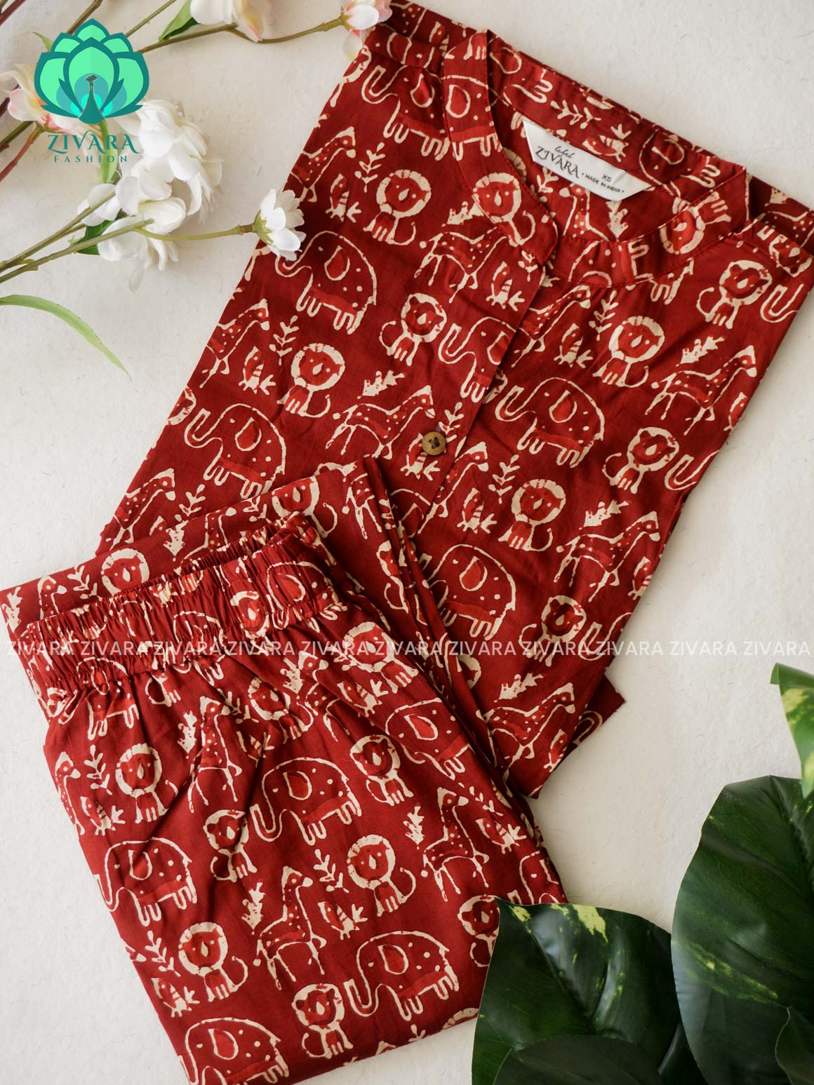 Mahi- BROWN ANIMAL PRINT - Colourful cotton everyday wear and office wear coord sets for women- Label Zivara