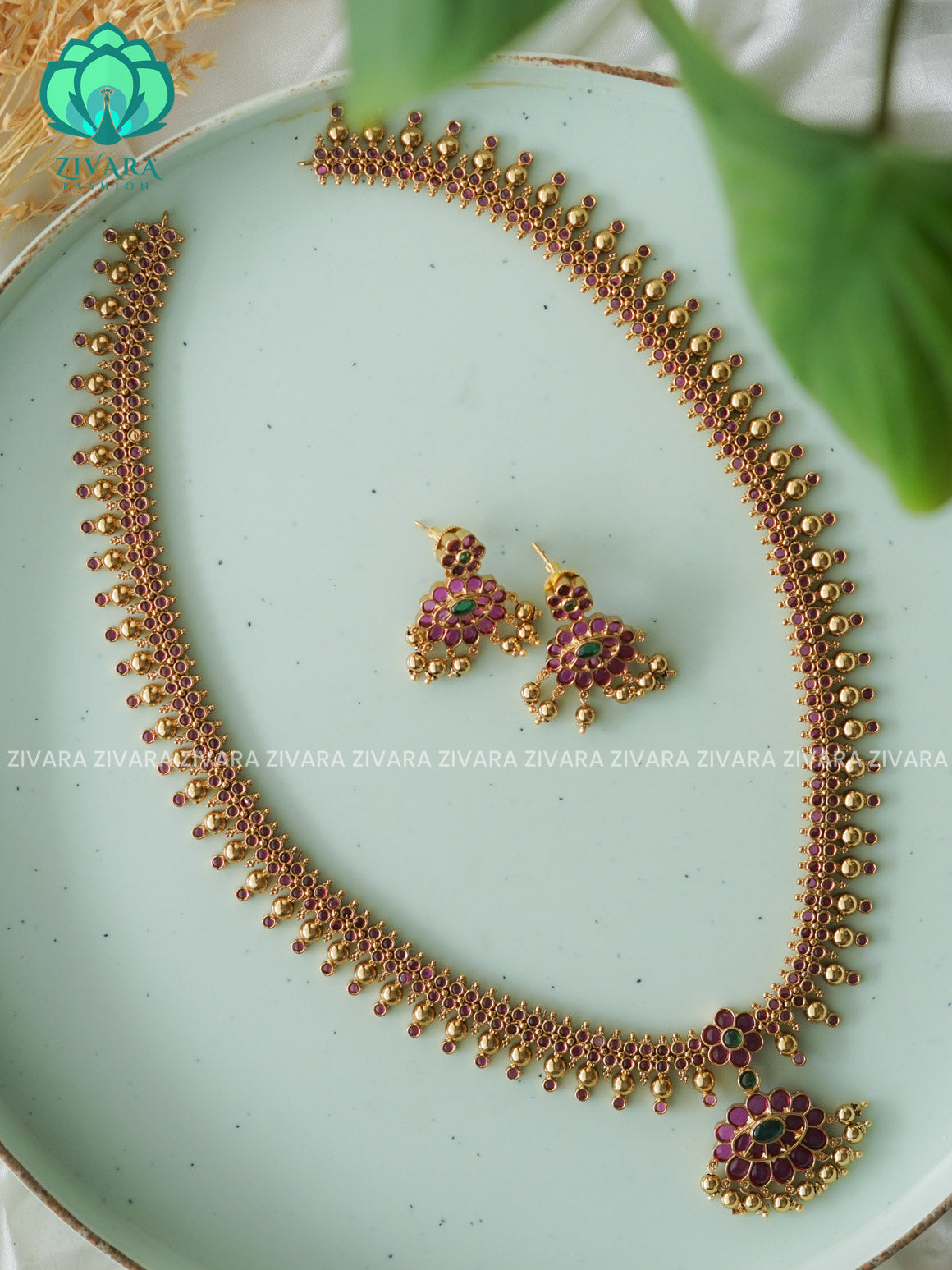 REAL KEMP   - Traditional PREMIUM MATTE polish MIDCHEST haaram/neckwear with earrings- Zivara Fashion