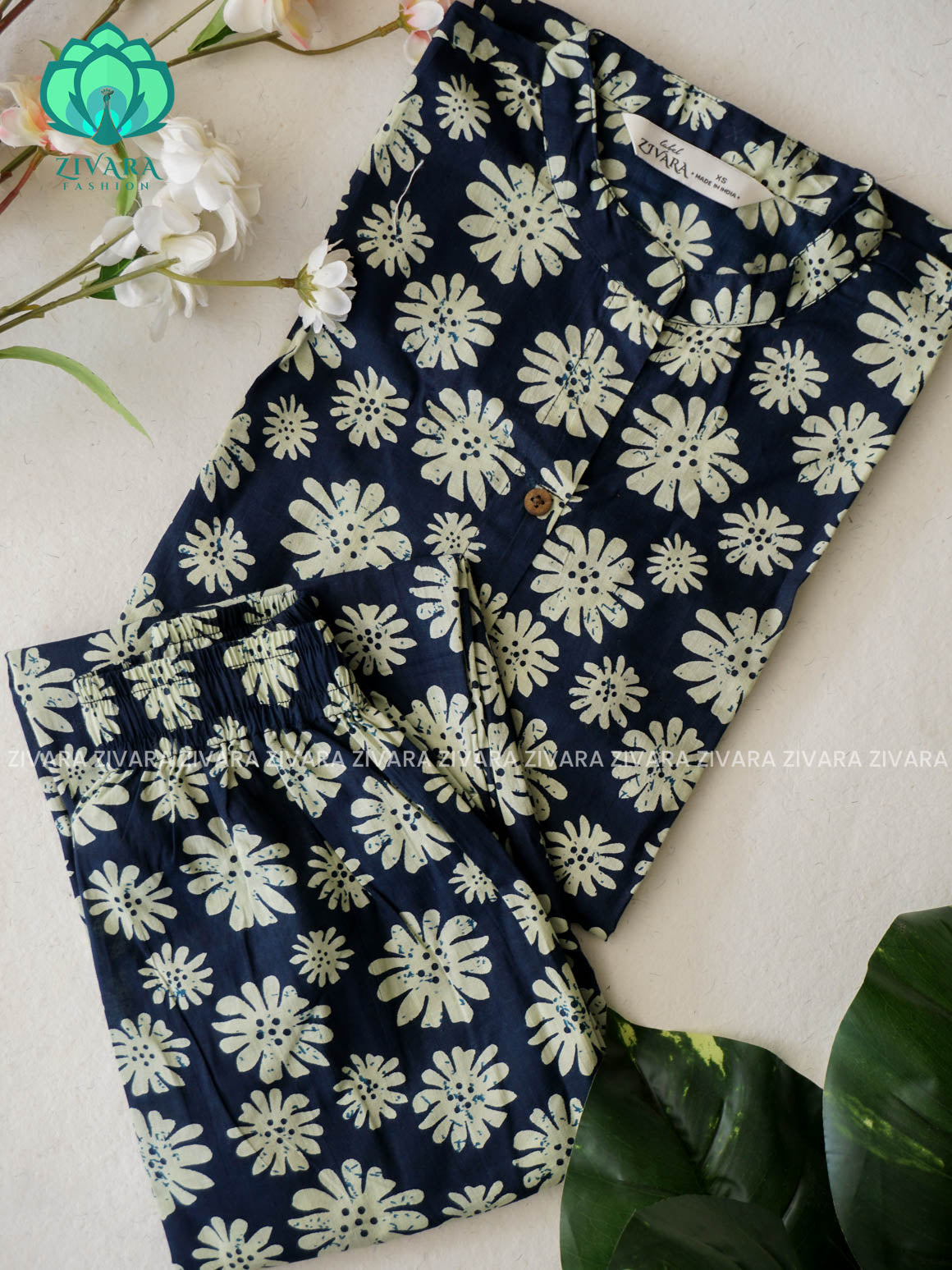 Mahi- INDIGO FLORAL  - Colourful cotton everyday wear and office wear coord sets for women- Label Zivara