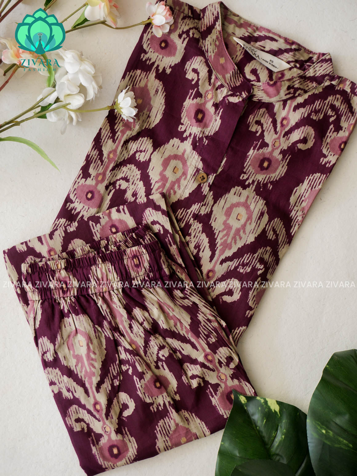 Mahi- DARK PURPLE - Colourful cotton everyday wear and office wear coord sets for women- Label Zivara